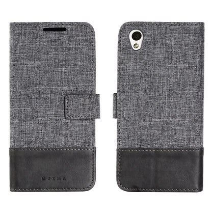 MUXMA Splicing PU Leather Canvas Wallet Phone Cover for Sony Xperia L1