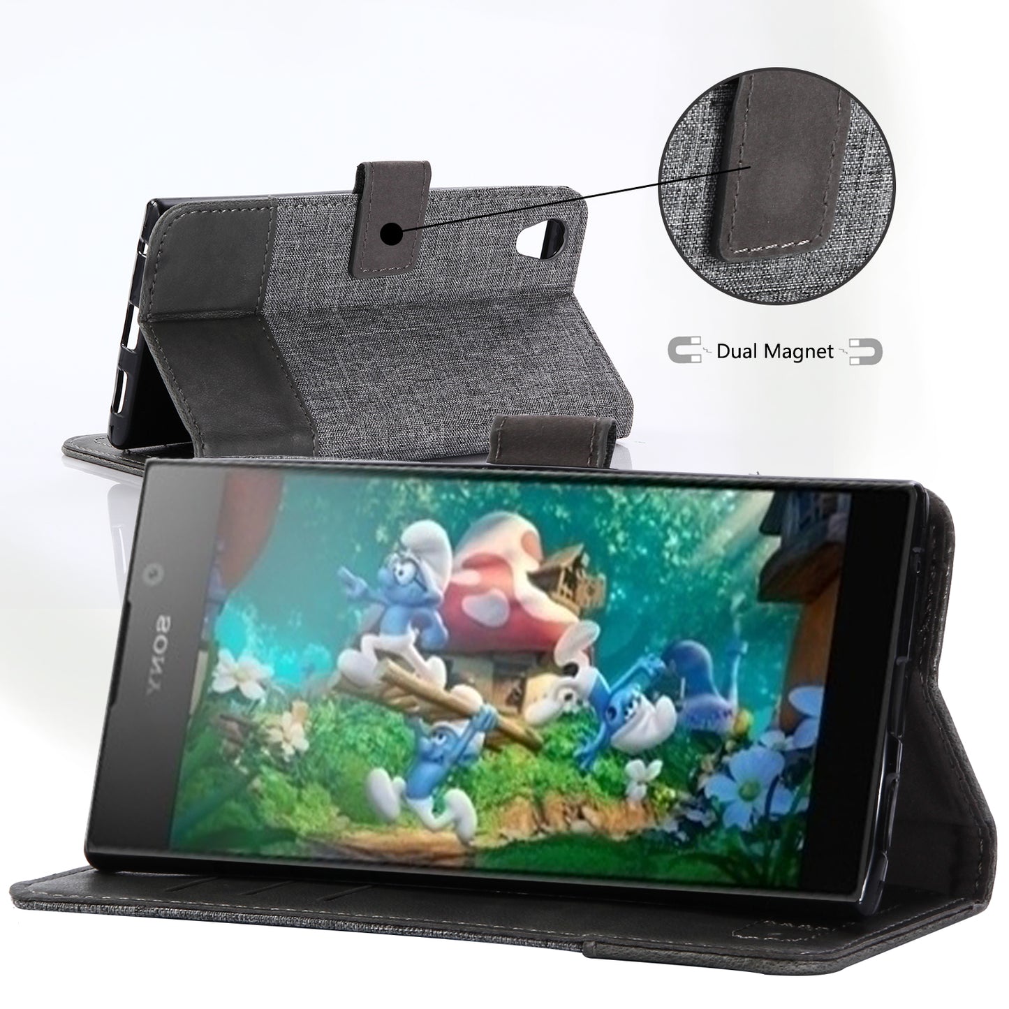 MUXMA Splicing PU Leather Canvas Wallet Phone Cover for Sony Xperia L1