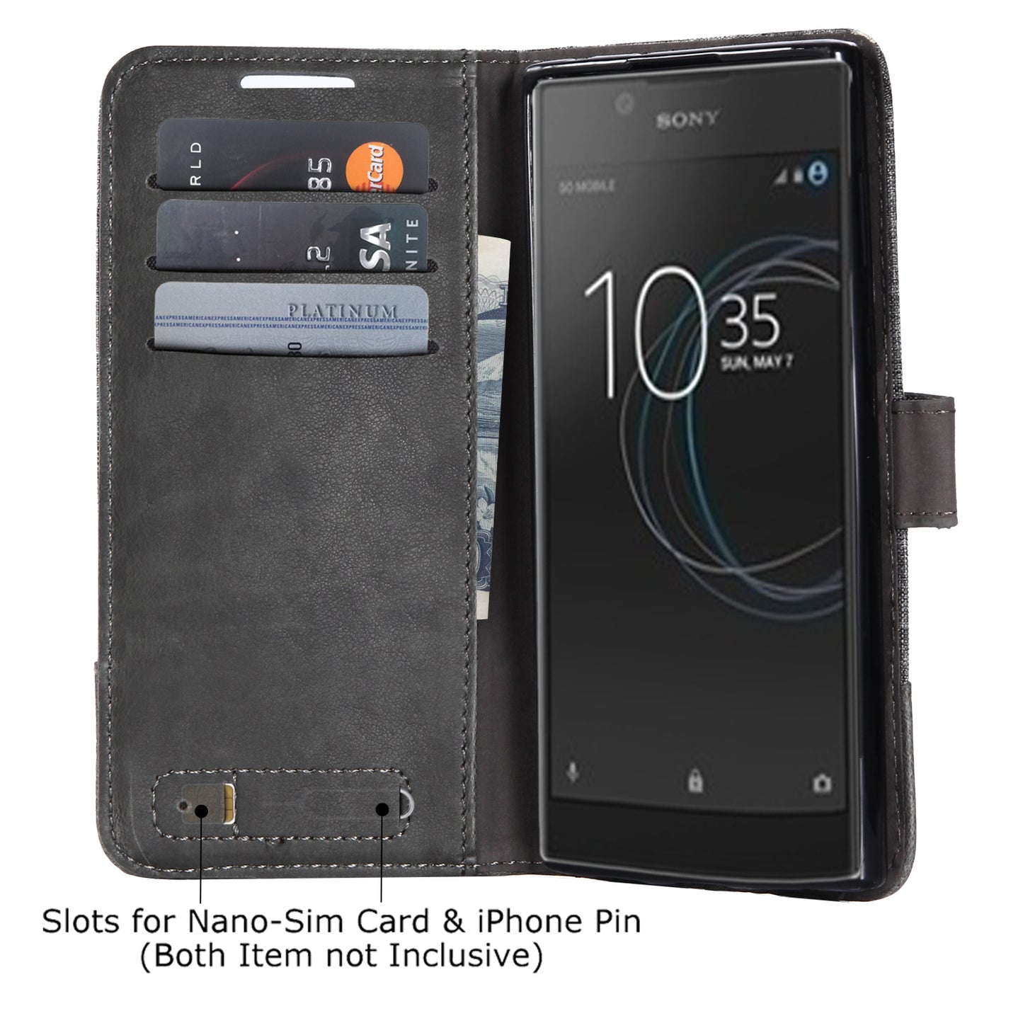 MUXMA Splicing PU Leather Canvas Wallet Phone Cover for Sony Xperia L1