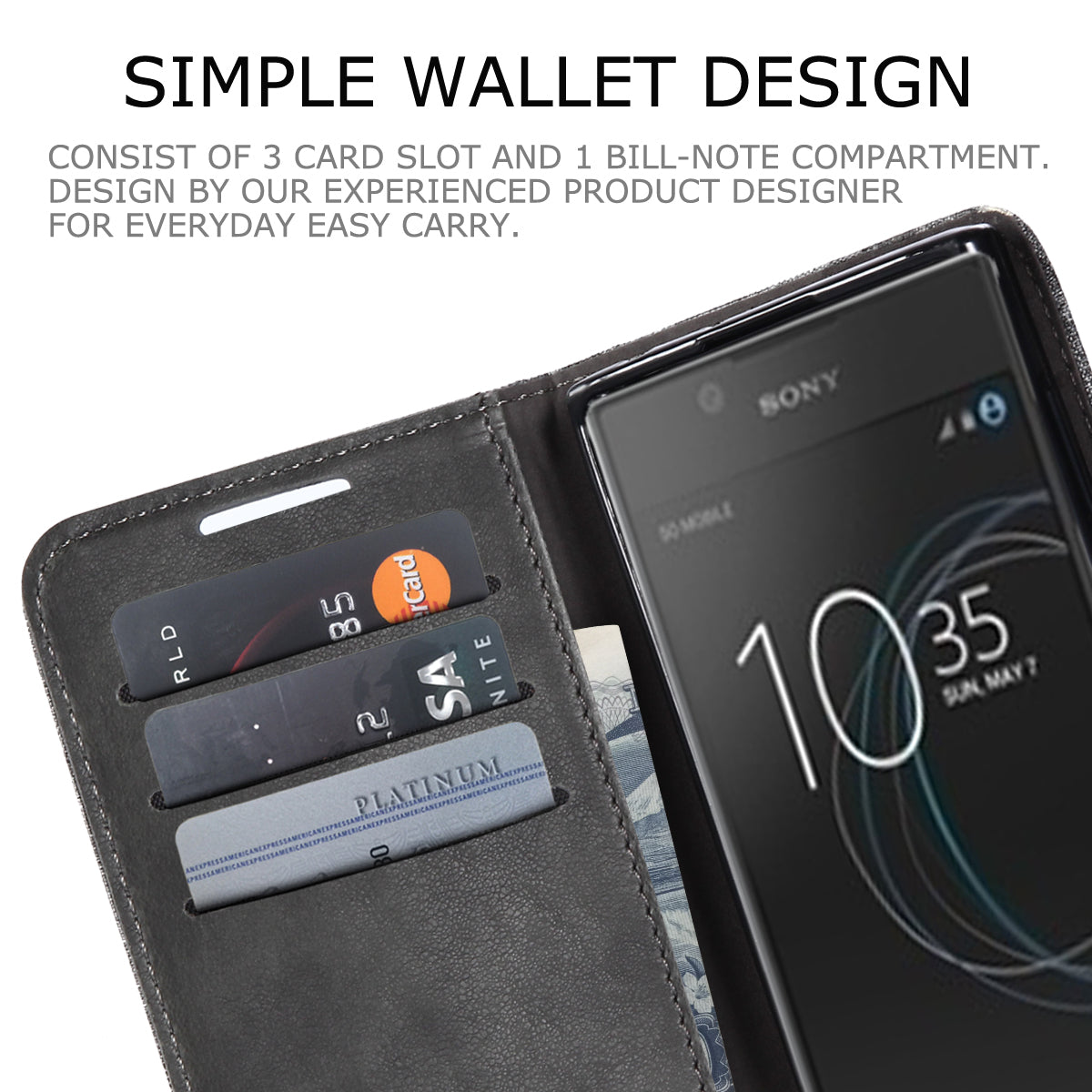 MUXMA Splicing PU Leather Canvas Wallet Phone Cover for Sony Xperia L1