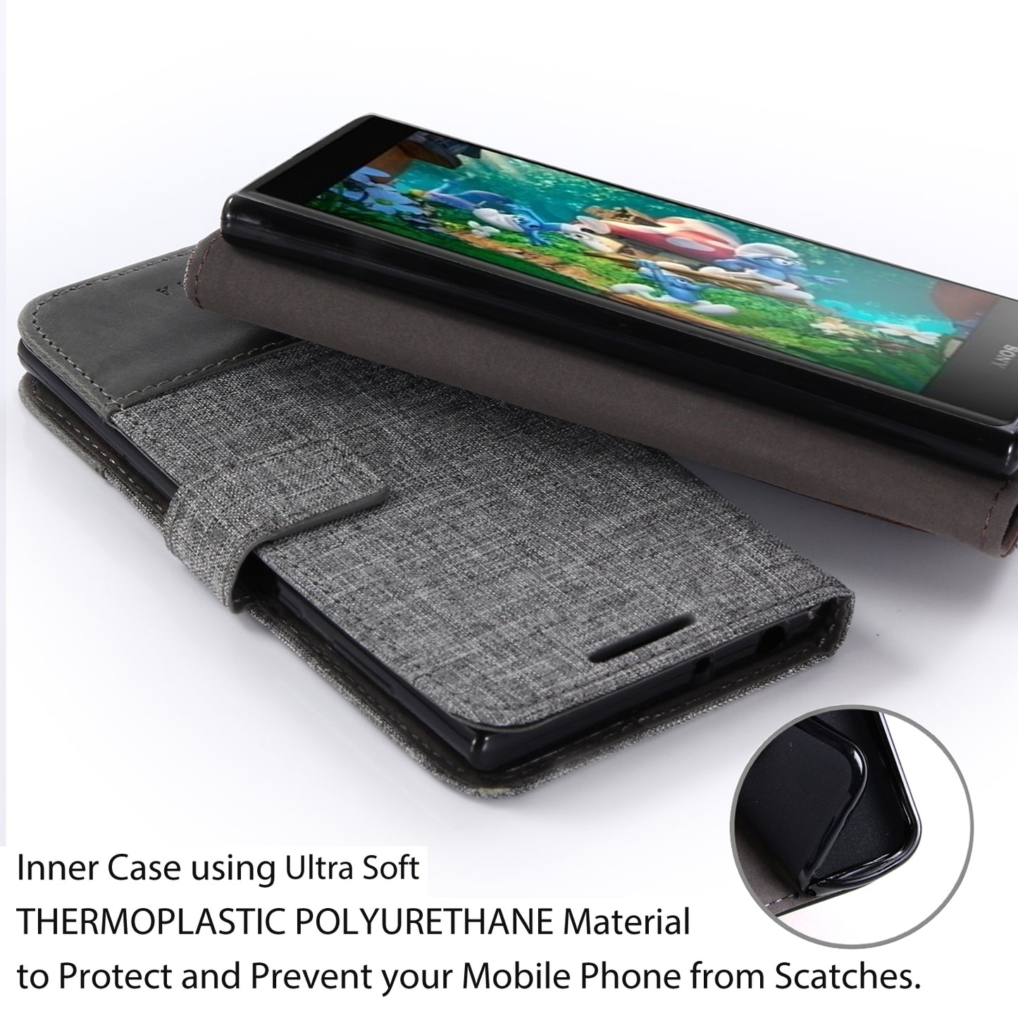 MUXMA Splicing PU Leather Canvas Wallet Phone Cover for Sony Xperia L1