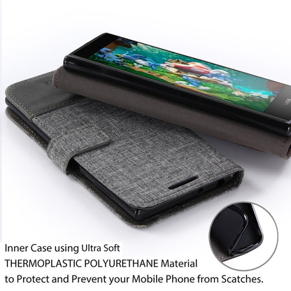 MUXMA Splicing PU Leather Canvas Wallet Phone Cover for Sony Xperia L1