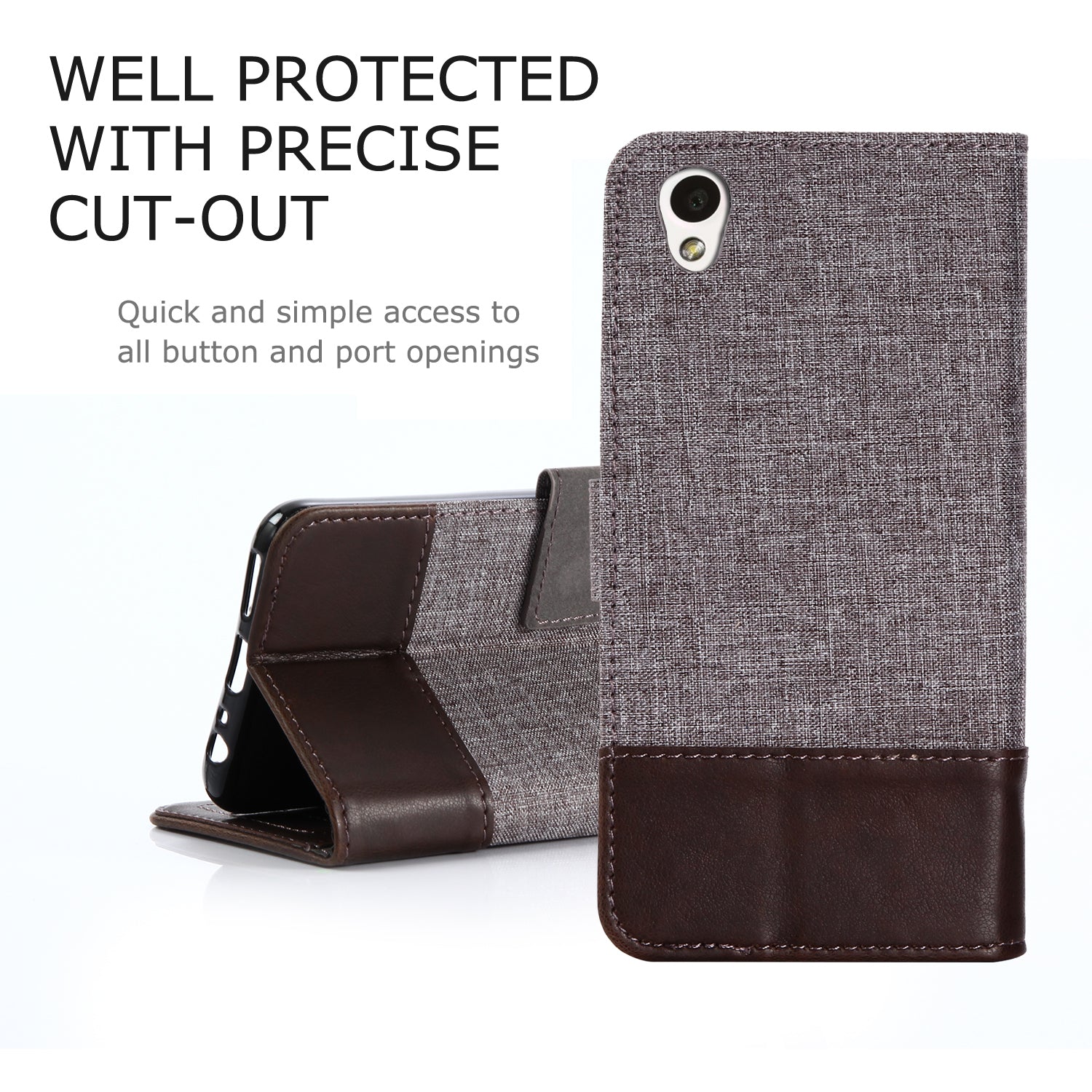 MUXMA Splicing PU Leather Canvas Wallet Phone Cover for Sony Xperia L1