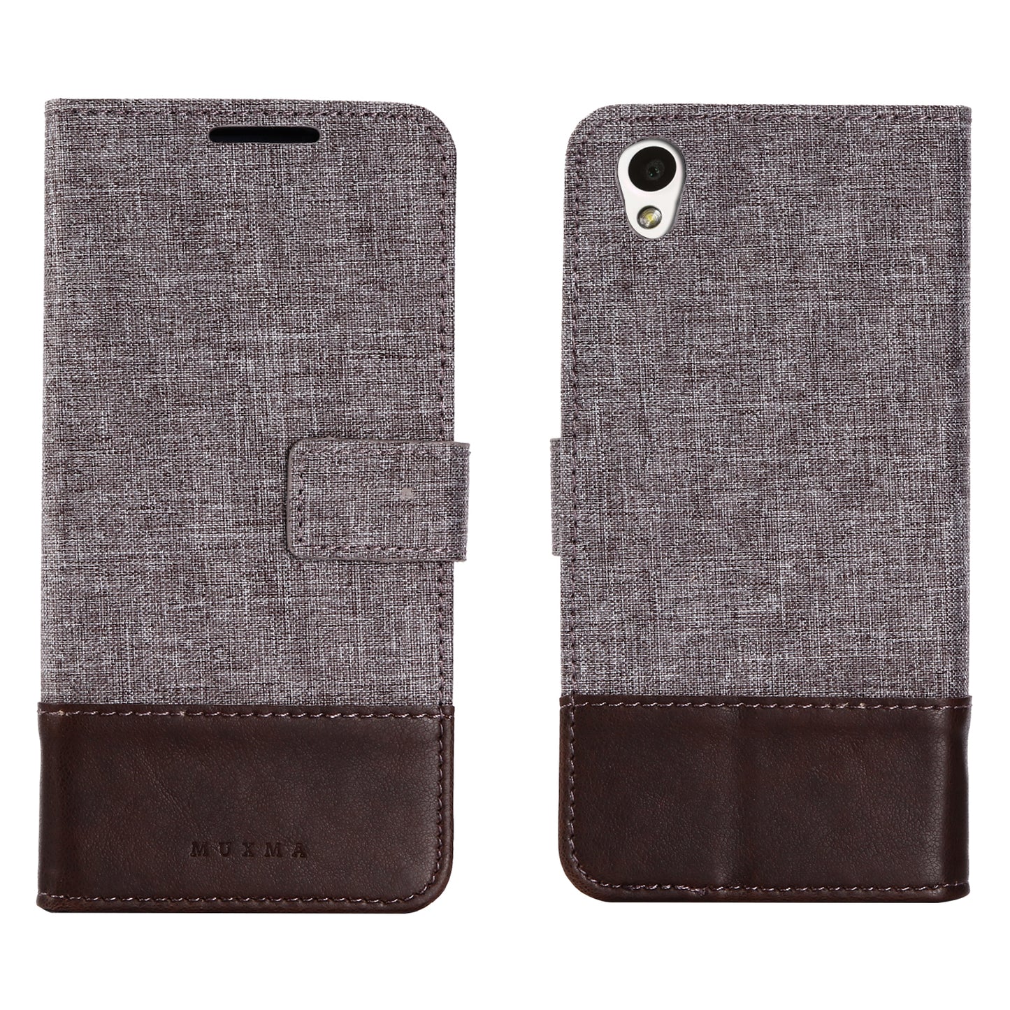 MUXMA Splicing PU Leather Canvas Wallet Phone Cover for Sony Xperia L1