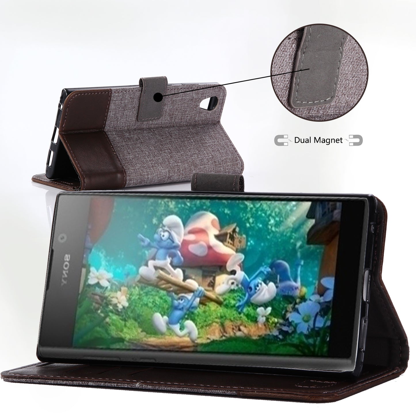 MUXMA Splicing PU Leather Canvas Wallet Phone Cover for Sony Xperia L1