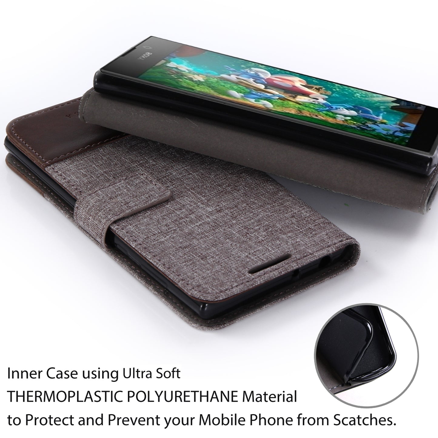 MUXMA Splicing PU Leather Canvas Wallet Phone Cover for Sony Xperia L1