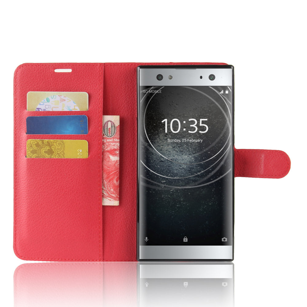 Litchi Grain Wallet Stand Leather Shell for Sony Xperia XA2 Ultra