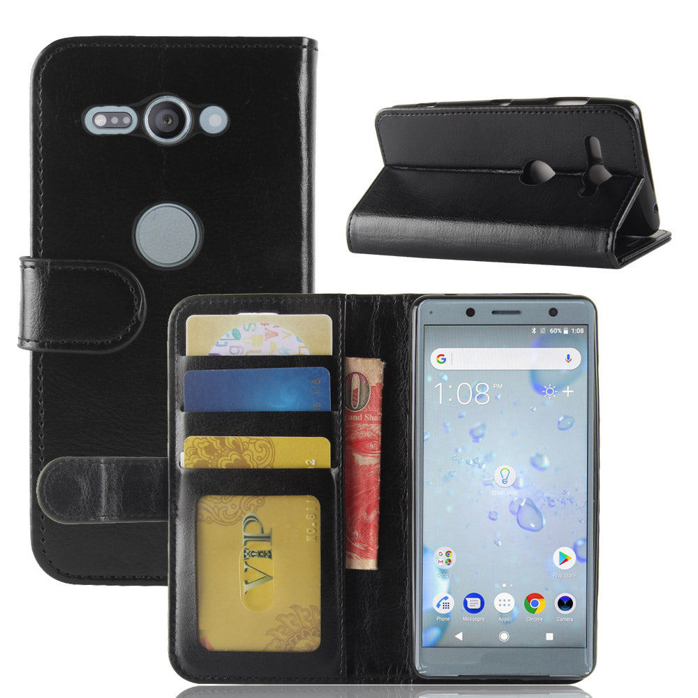 Crazy Horse Texture Wallet Leather Mobile Case for Sony Xperia XZ2 Compact