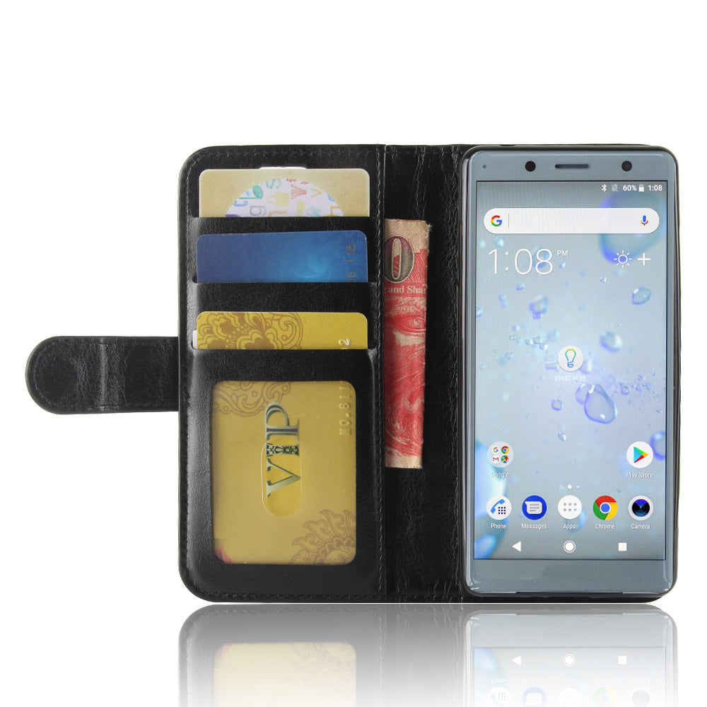 Crazy Horse Texture Wallet Leather Mobile Case for Sony Xperia XZ2 Compact