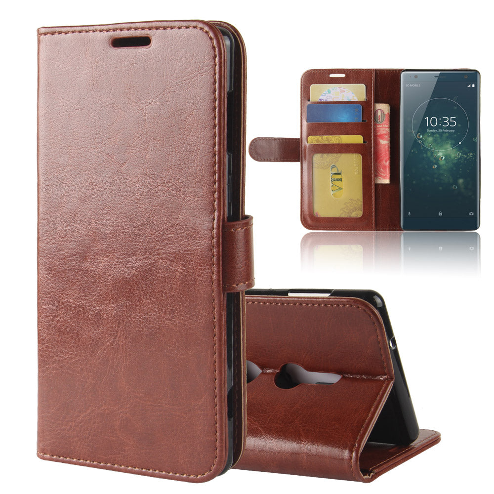 Crazy Horse Magnetic Stand Wallet Leather Mobile Phone Case for Sony Xperia XZ2