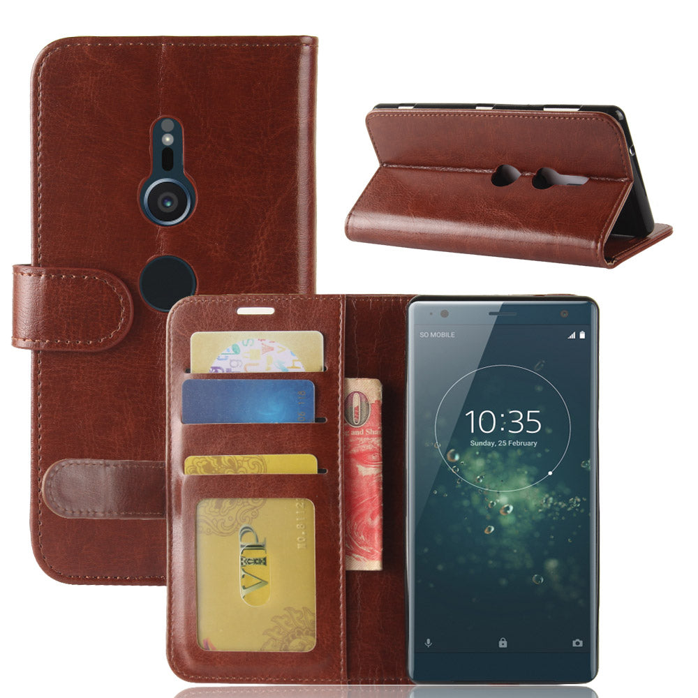 Crazy Horse Magnetic Stand Wallet Leather Mobile Phone Case for Sony Xperia XZ2