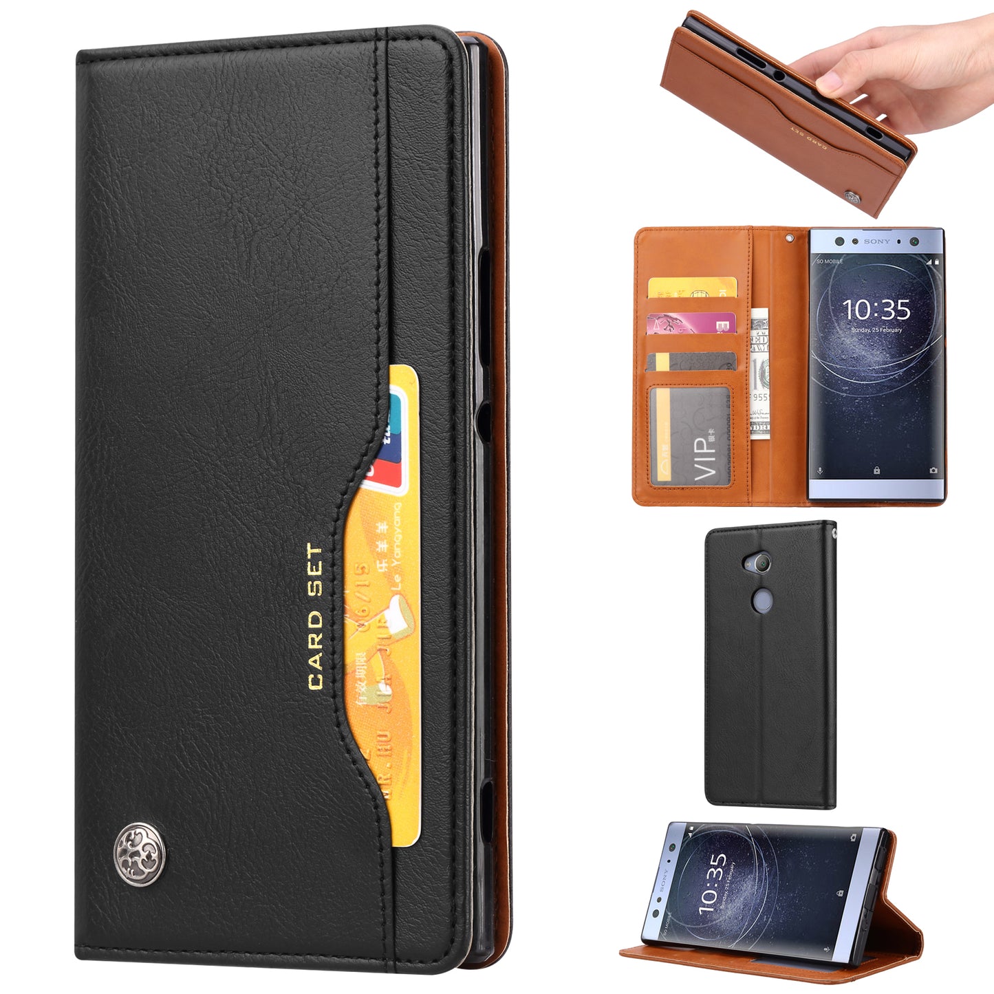 PU Leather Auto-absorbed Wallet Phone Case for Sony Xperia XA2