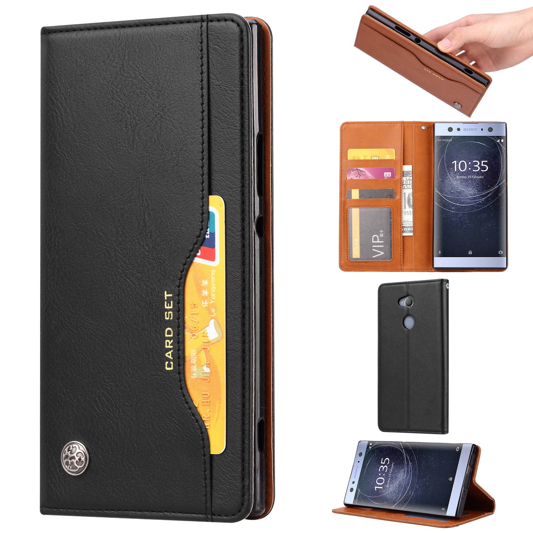 PU Leather Auto-absorbed Wallet Phone Case for Sony Xperia XA2