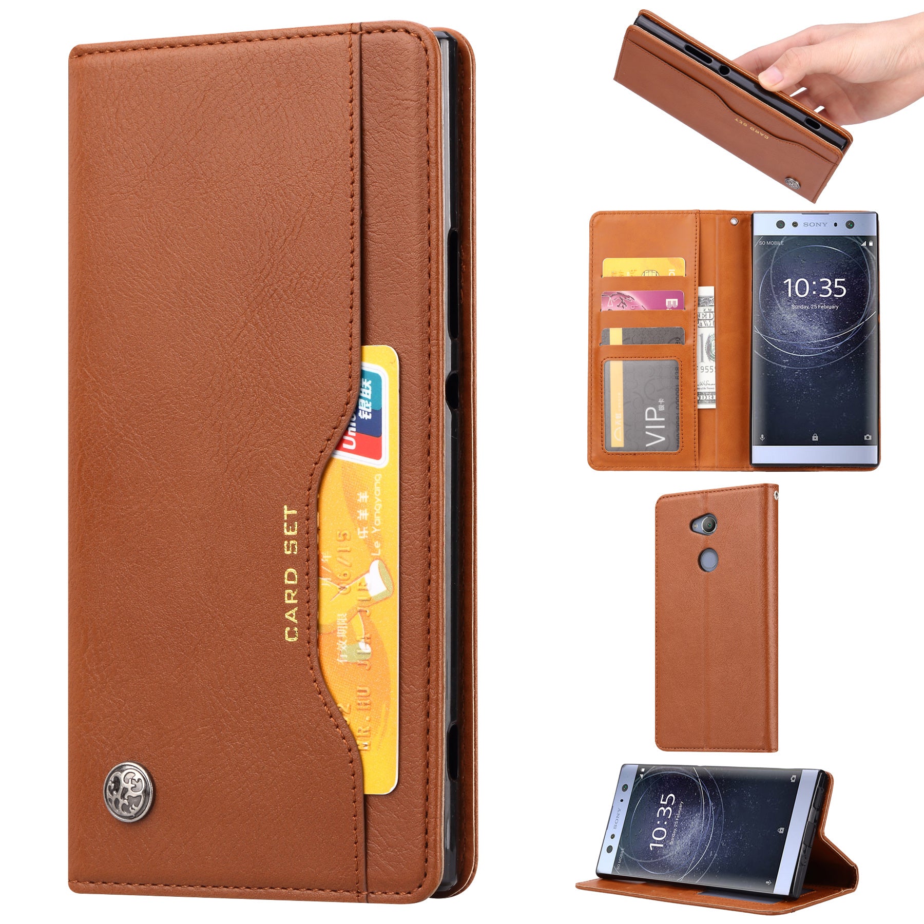 PU Leather Auto-absorbed Wallet Phone Case for Sony Xperia XA2