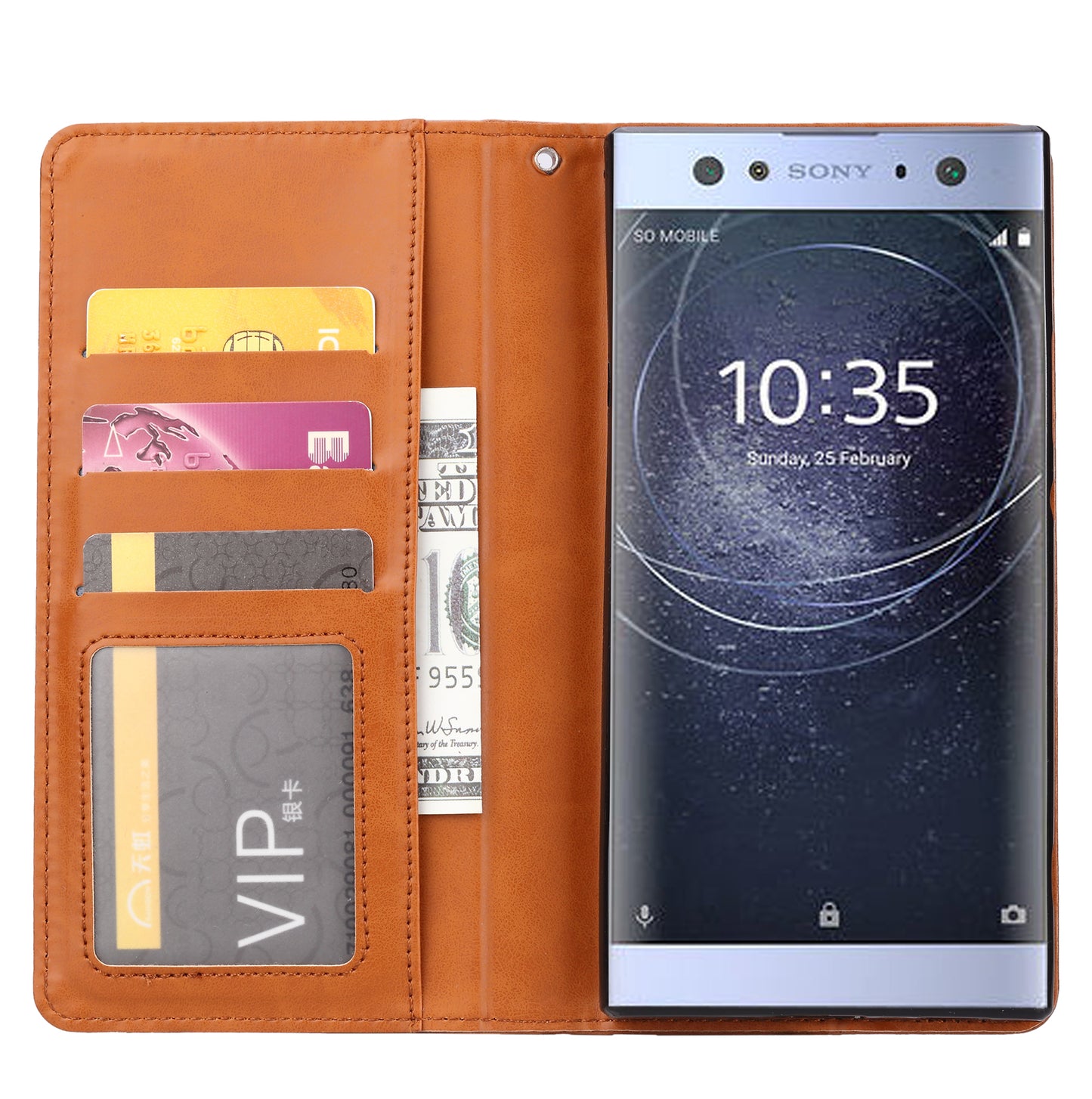 PU Leather Auto-absorbed Wallet Phone Case for Sony Xperia XA2