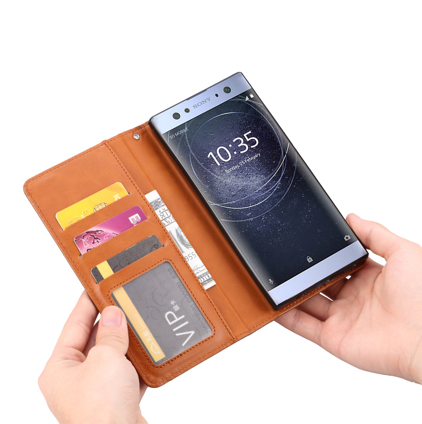 PU Leather Auto-absorbed Wallet Phone Case for Sony Xperia XA2