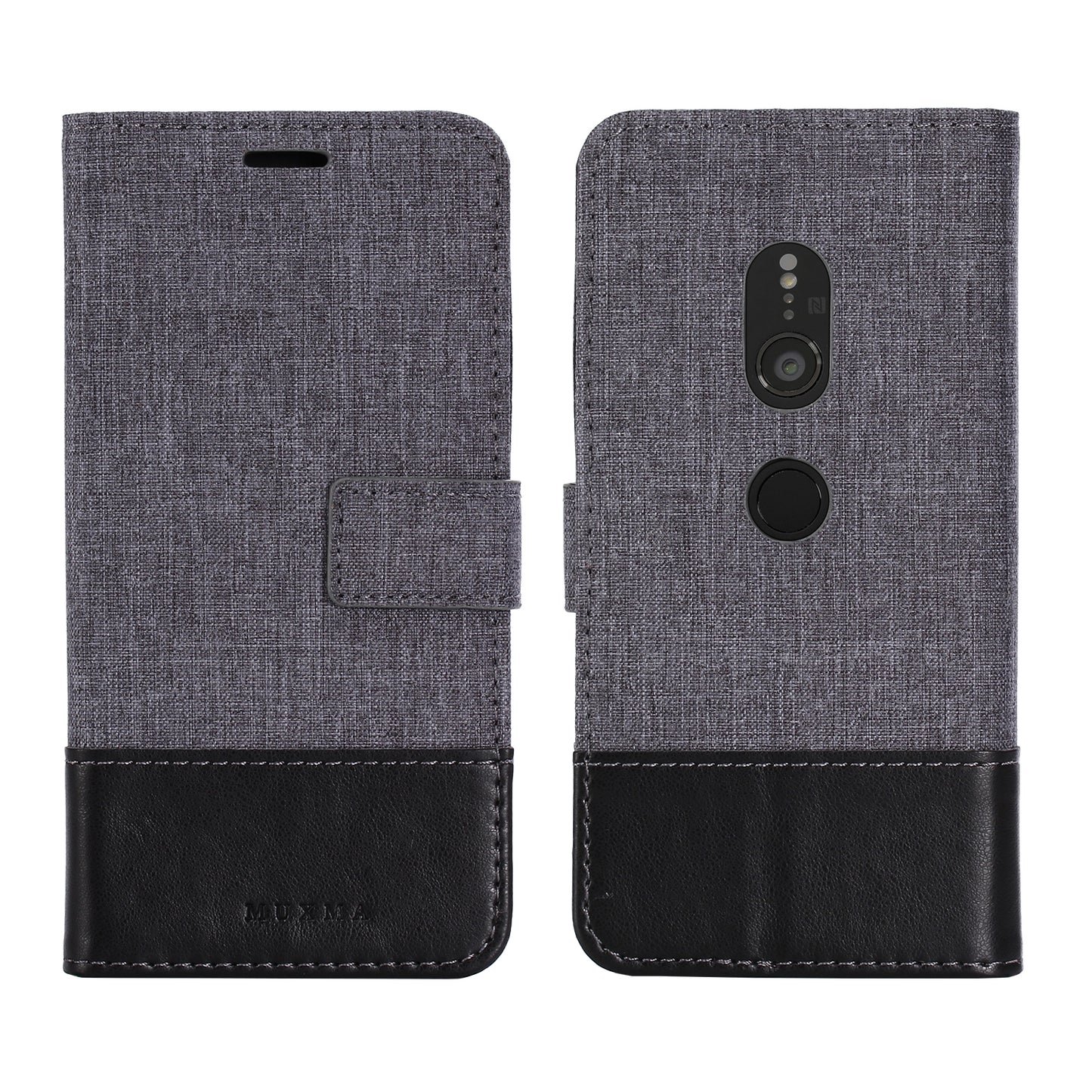 MUXMA PU Leather Canvas Splicing Wallet Stand Case for Sony Xperia XZ2