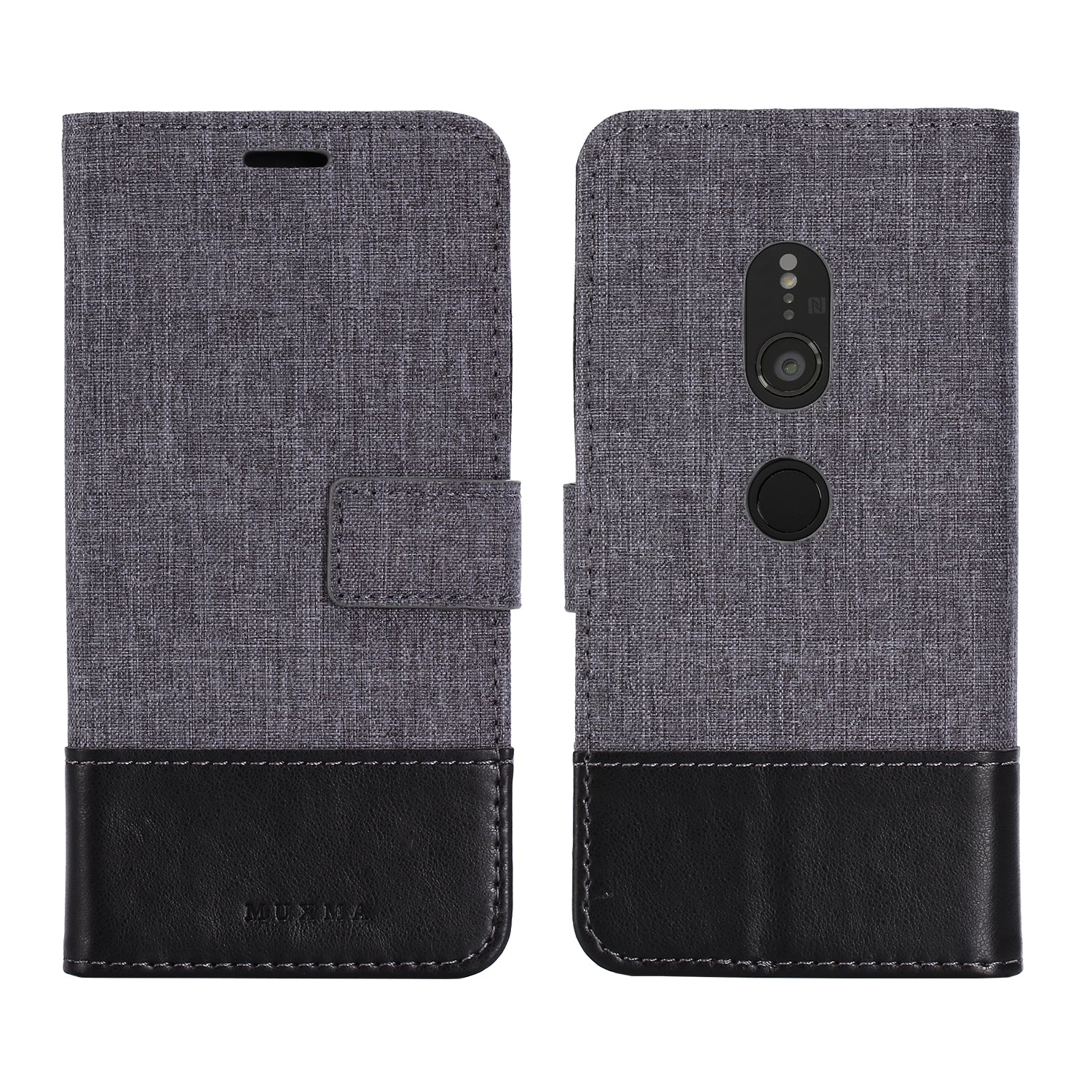 MUXMA PU Leather Canvas Splicing Wallet Stand Case for Sony Xperia XZ2