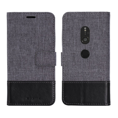 MUXMA PU Leather Canvas Splicing Wallet Stand Case for Sony Xperia XZ2