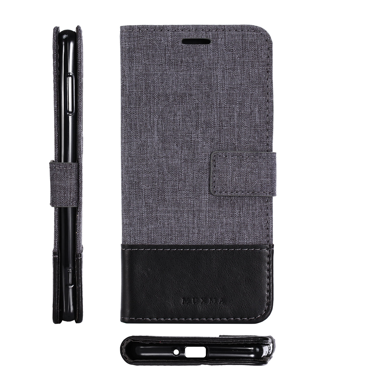 MUXMA PU Leather Canvas Splicing Wallet Stand Case for Sony Xperia XZ2