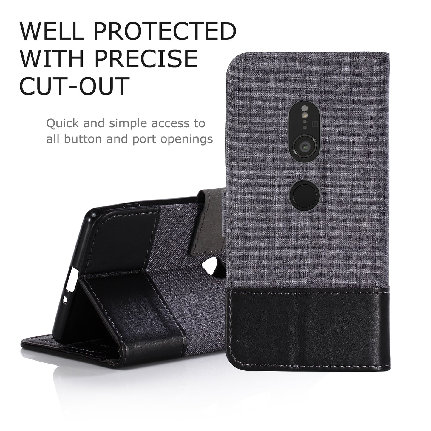 MUXMA PU Leather Canvas Splicing Wallet Stand Case for Sony Xperia XZ2