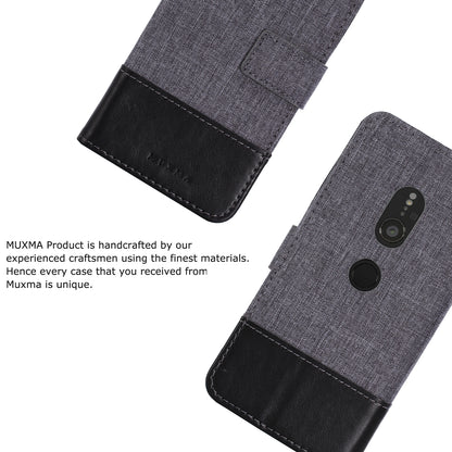 MUXMA PU Leather Canvas Splicing Wallet Stand Case for Sony Xperia XZ2