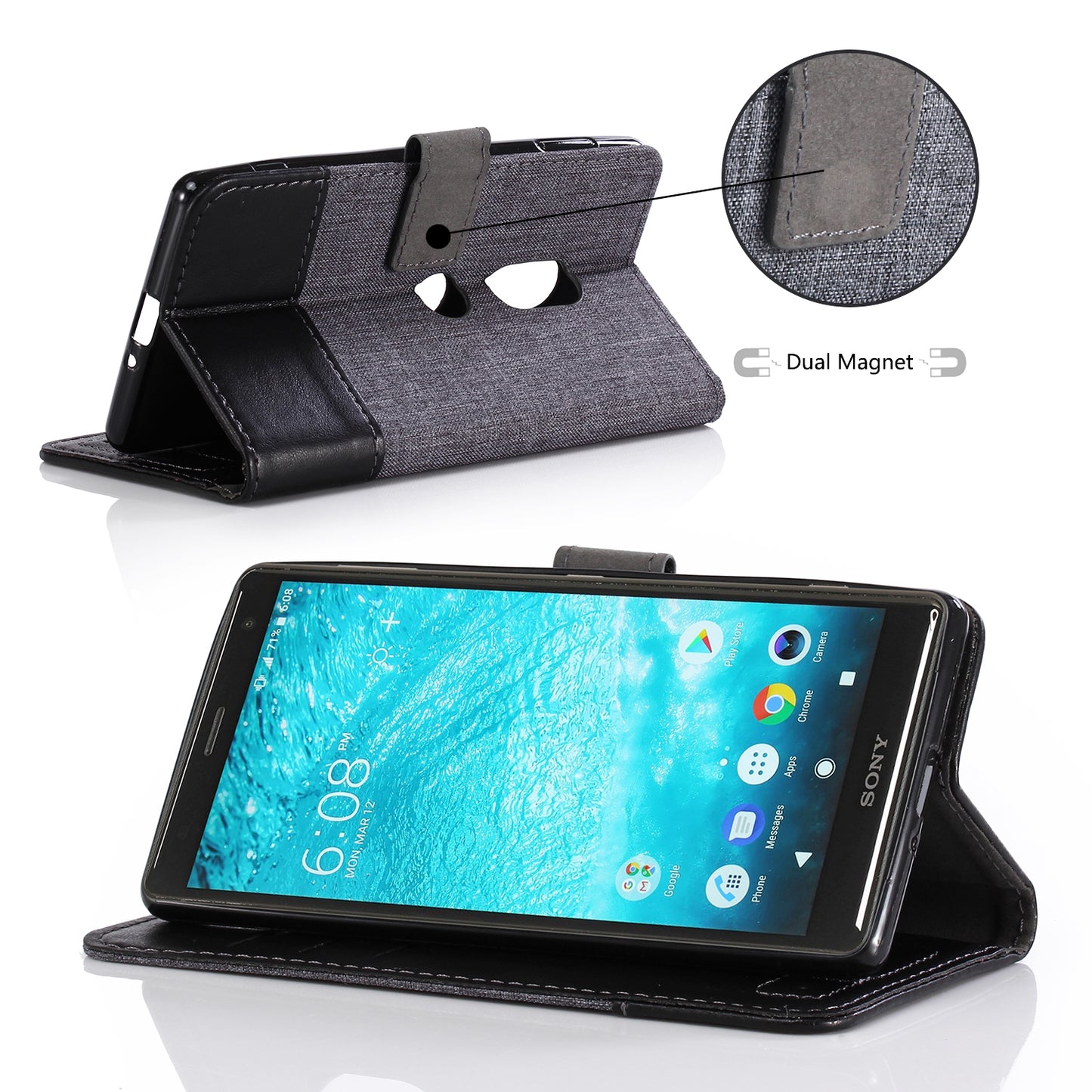 MUXMA PU Leather Canvas Splicing Wallet Stand Case for Sony Xperia XZ2