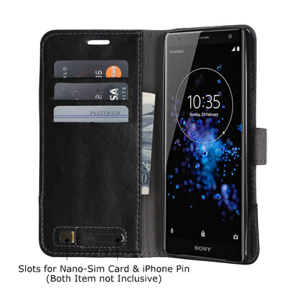 MUXMA PU Leather Canvas Splicing Wallet Stand Case for Sony Xperia XZ2