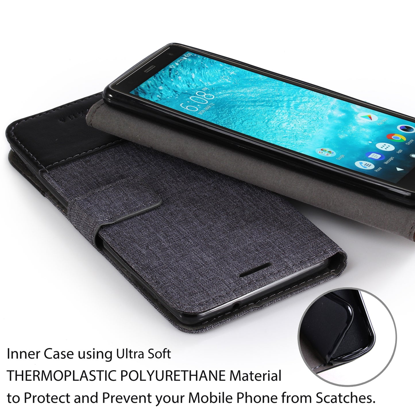 MUXMA PU Leather Canvas Splicing Wallet Stand Case for Sony Xperia XZ2