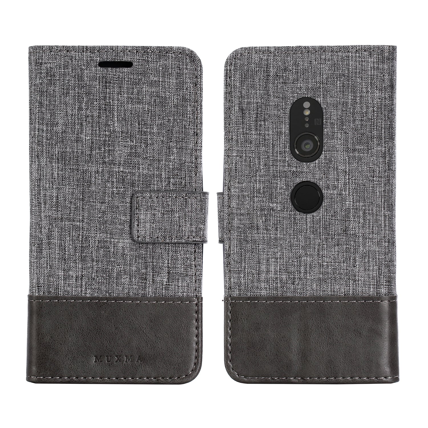 MUXMA PU Leather Canvas Splicing Wallet Stand Case for Sony Xperia XZ2