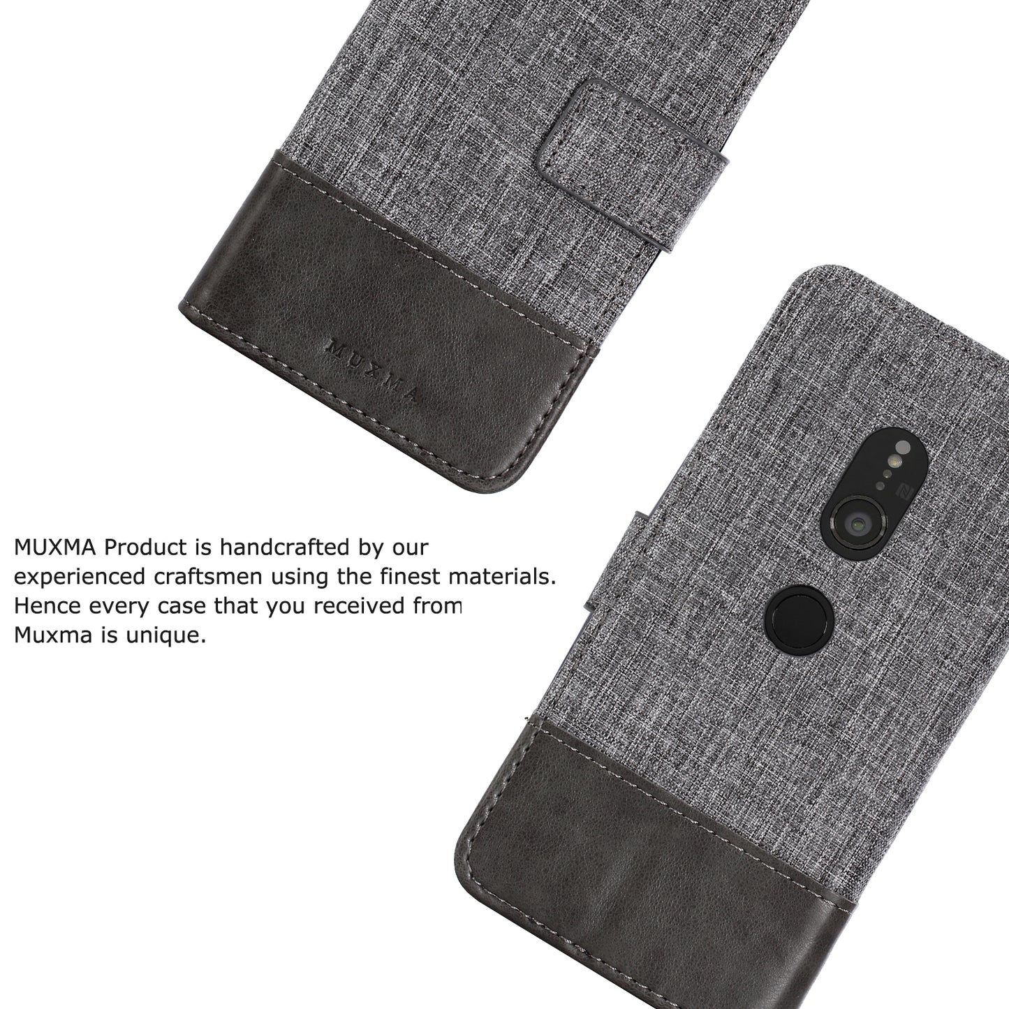 MUXMA PU Leather Canvas Splicing Wallet Stand Case for Sony Xperia XZ2