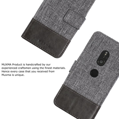 MUXMA PU Leather Canvas Splicing Wallet Stand Case for Sony Xperia XZ2