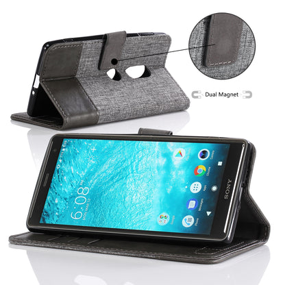MUXMA PU Leather Canvas Splicing Wallet Stand Case for Sony Xperia XZ2