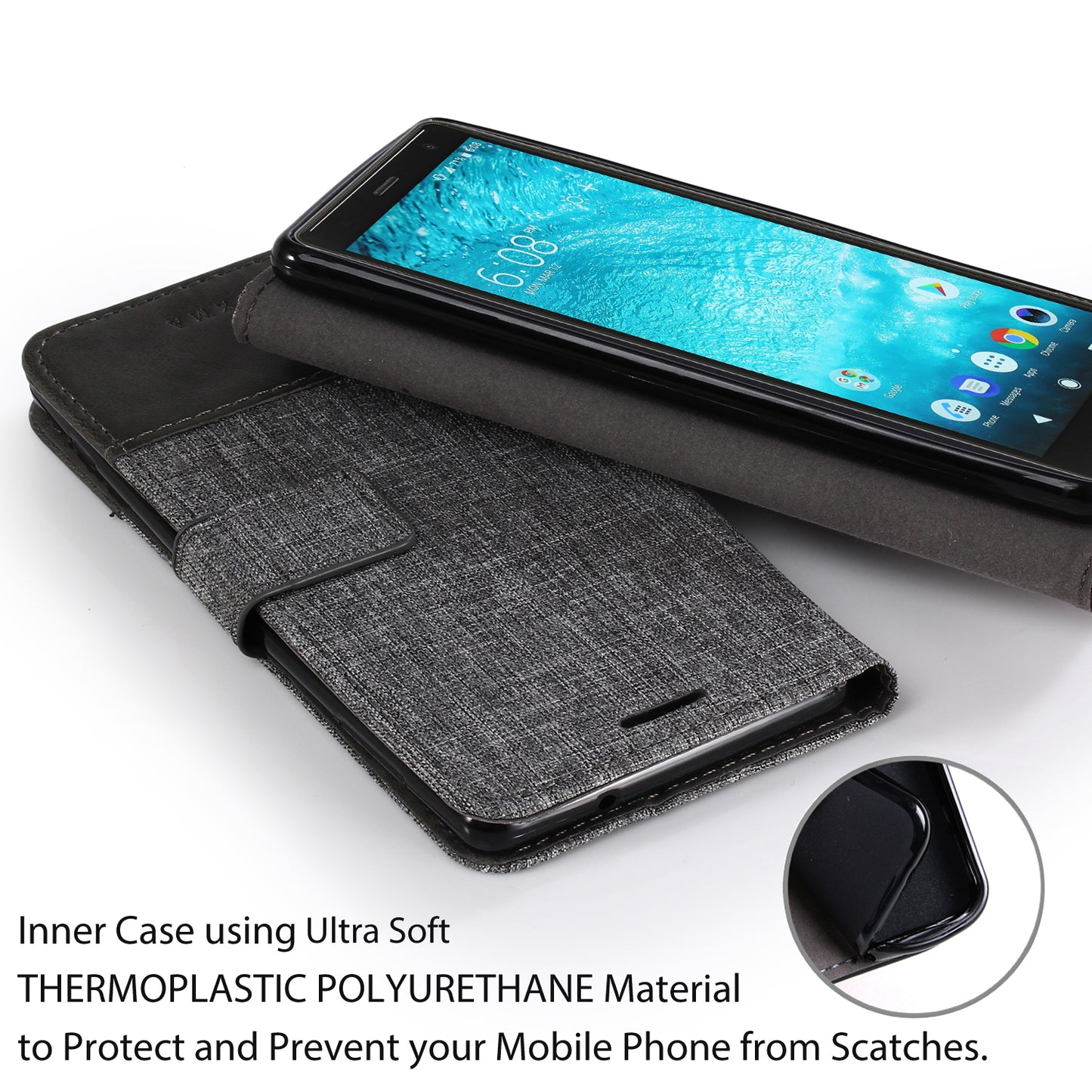 MUXMA PU Leather Canvas Splicing Wallet Stand Case for Sony Xperia XZ2
