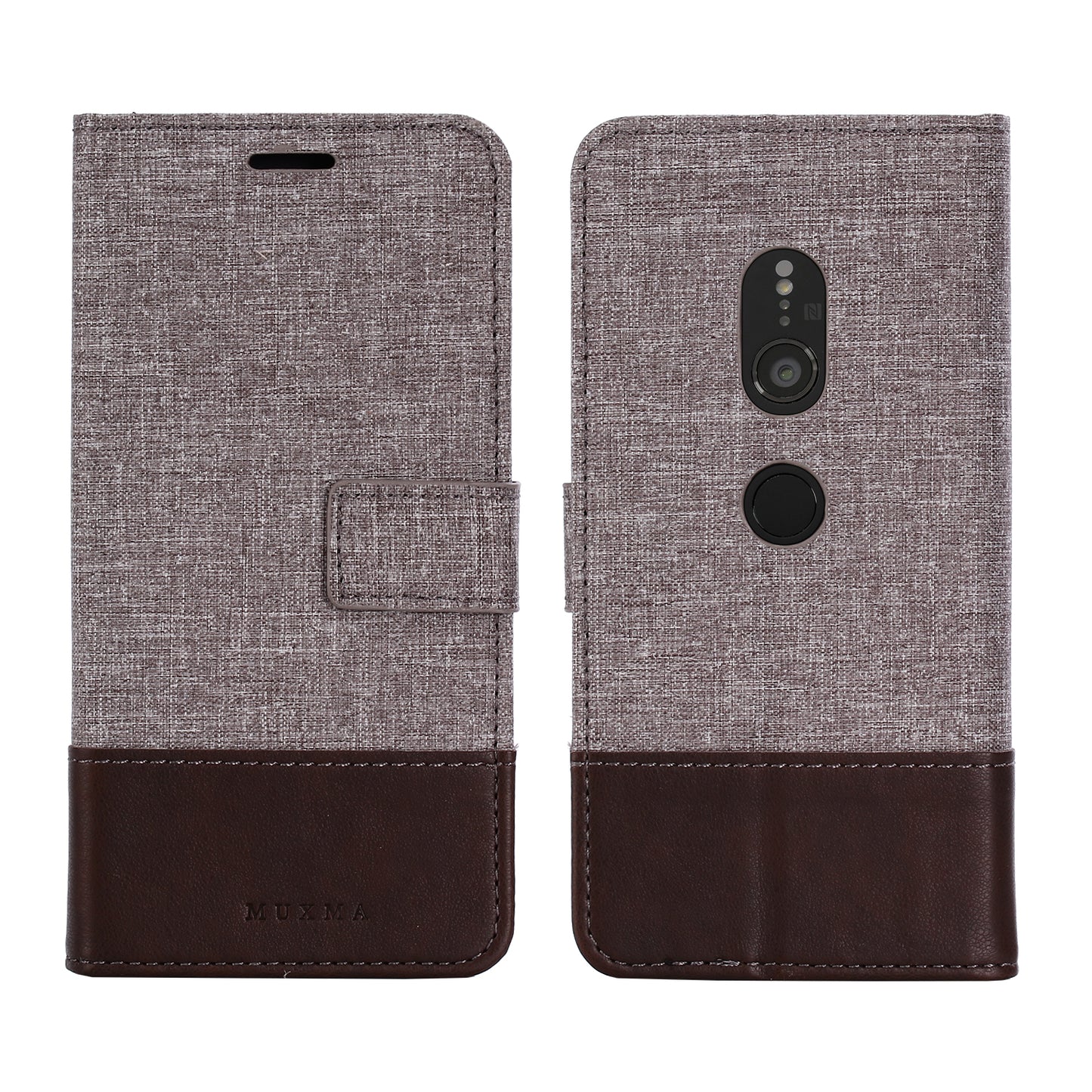 MUXMA PU Leather Canvas Splicing Wallet Stand Case for Sony Xperia XZ2