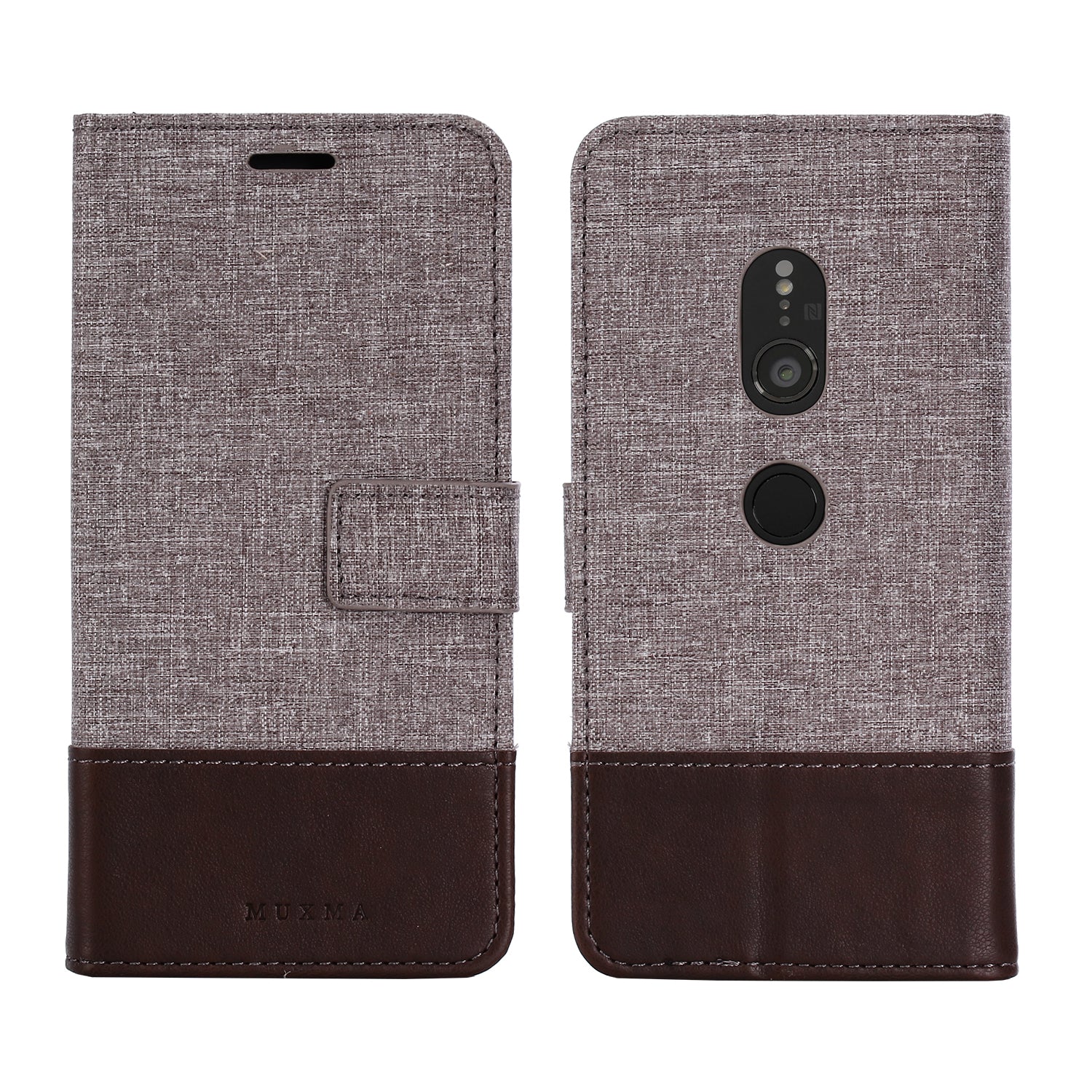 MUXMA PU Leather Canvas Splicing Wallet Stand Case for Sony Xperia XZ2