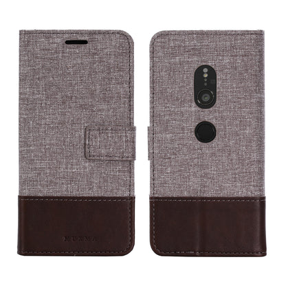 MUXMA PU Leather Canvas Splicing Wallet Stand Case for Sony Xperia XZ2