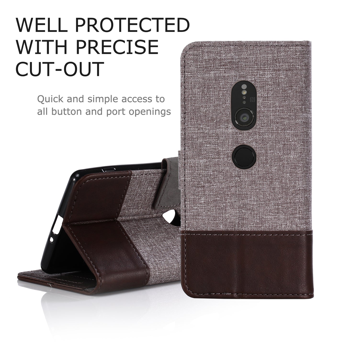 MUXMA PU Leather Canvas Splicing Wallet Stand Case for Sony Xperia XZ2