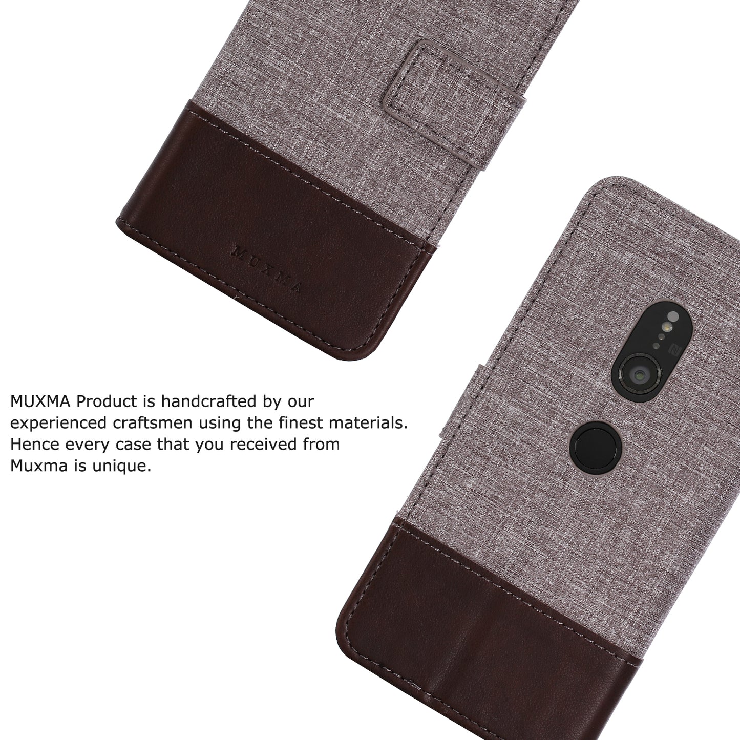MUXMA PU Leather Canvas Splicing Wallet Stand Case for Sony Xperia XZ2