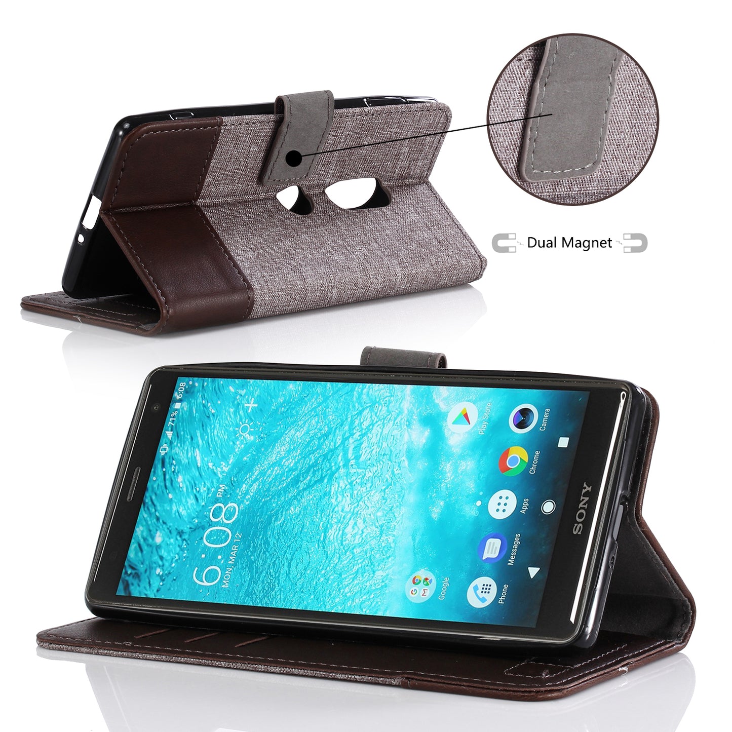 MUXMA PU Leather Canvas Splicing Wallet Stand Case for Sony Xperia XZ2