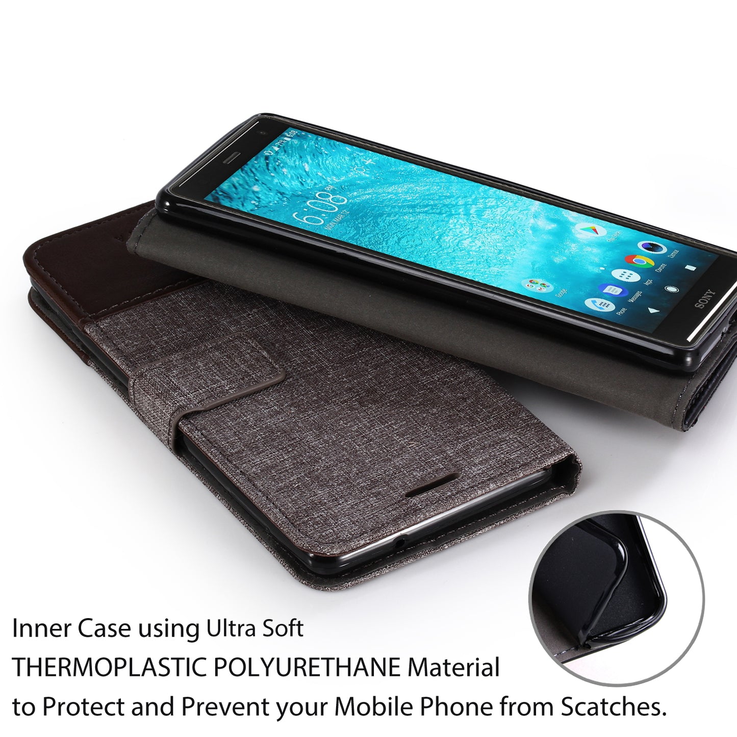 MUXMA PU Leather Canvas Splicing Wallet Stand Case for Sony Xperia XZ2