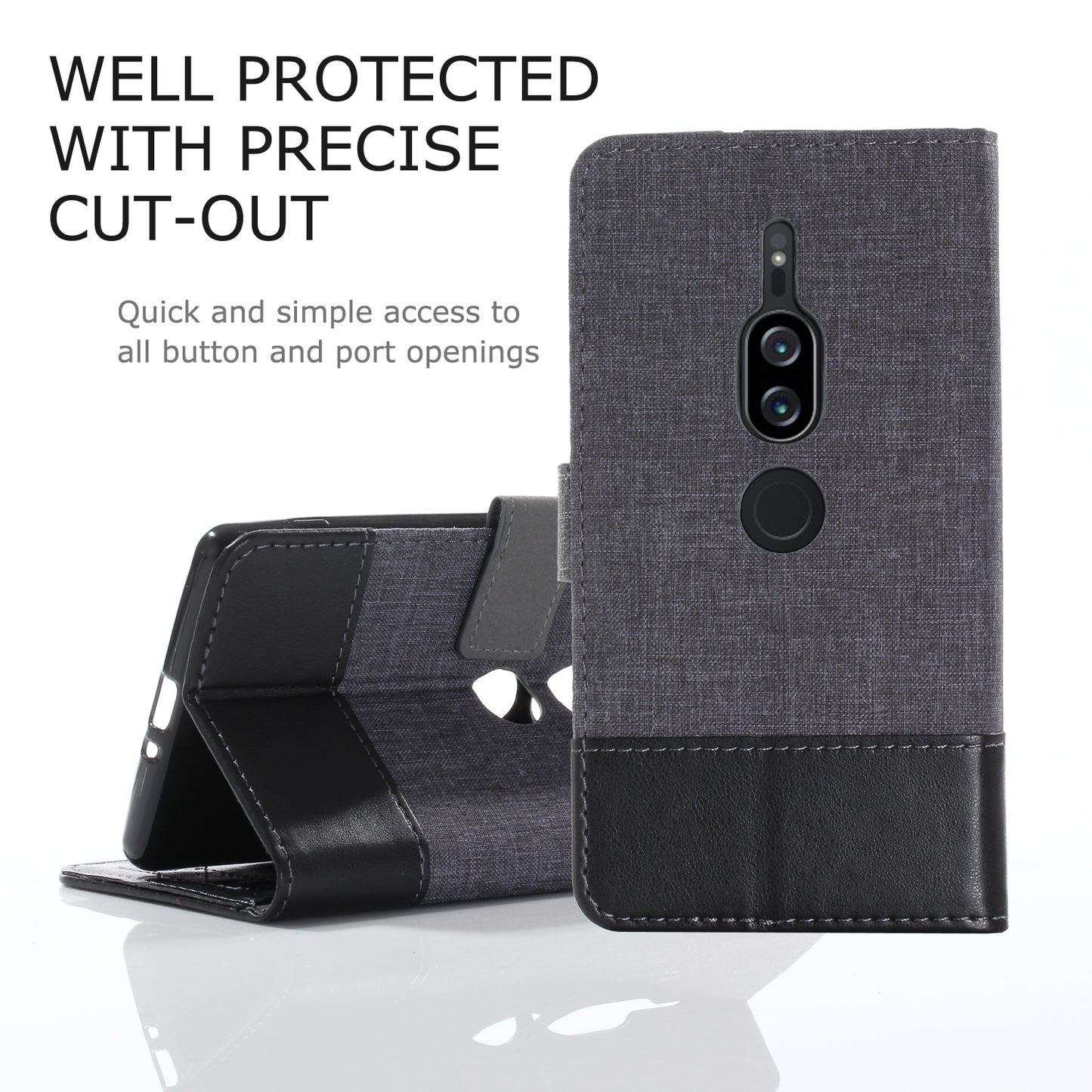 MUXMA PU Leather Canvas Splicing Wallet Stand Case for Sony Xperia XZ2 Premium