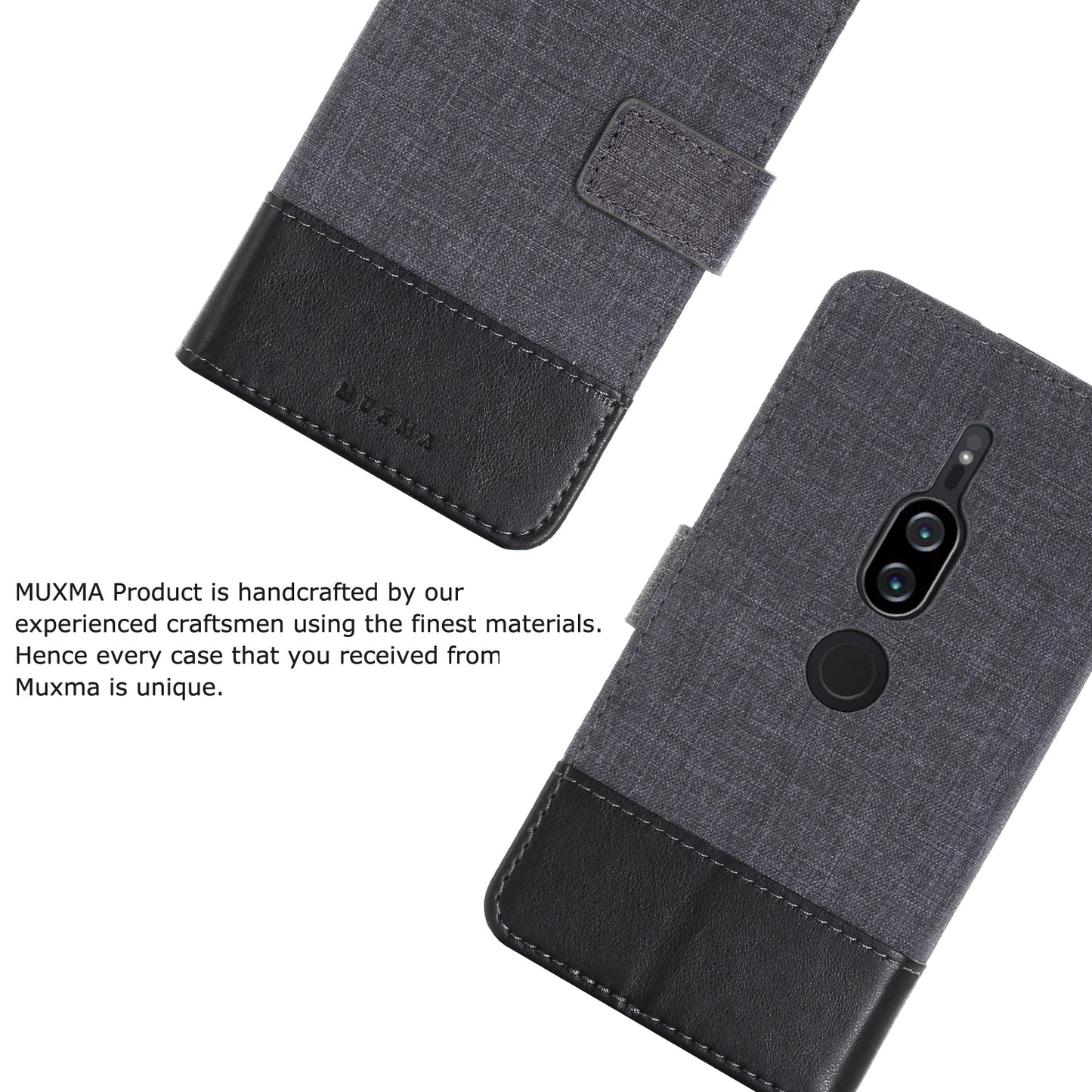 MUXMA PU Leather Canvas Splicing Wallet Stand Case for Sony Xperia XZ2 Premium