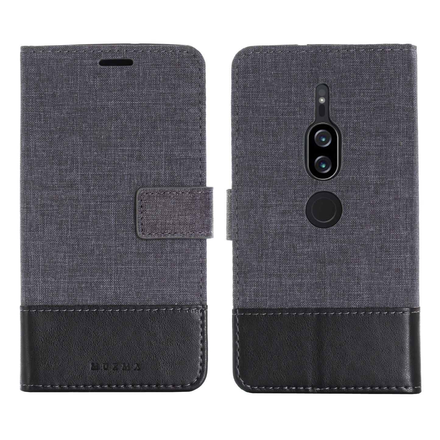 MUXMA PU Leather Canvas Splicing Wallet Stand Case for Sony Xperia XZ2 Premium