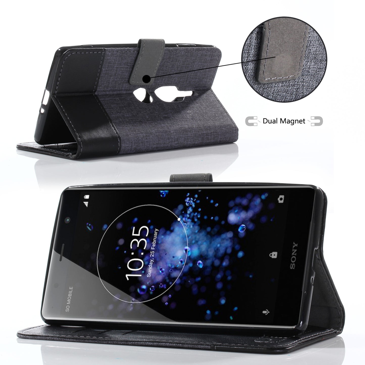 MUXMA PU Leather Canvas Splicing Wallet Stand Case for Sony Xperia XZ2 Premium