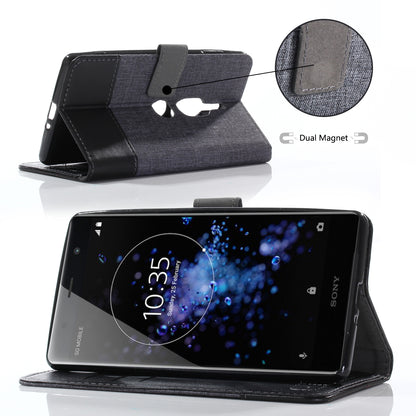 MUXMA PU Leather Canvas Splicing Wallet Stand Case for Sony Xperia XZ2 Premium