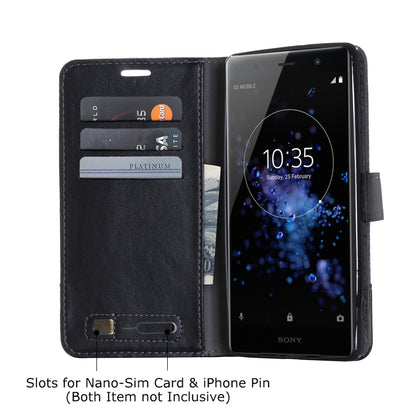 MUXMA PU Leather Canvas Splicing Wallet Stand Case for Sony Xperia XZ2 Premium