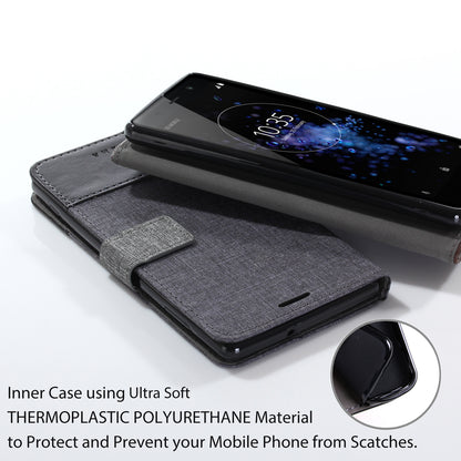 MUXMA PU Leather Canvas Splicing Wallet Stand Case for Sony Xperia XZ2 Premium