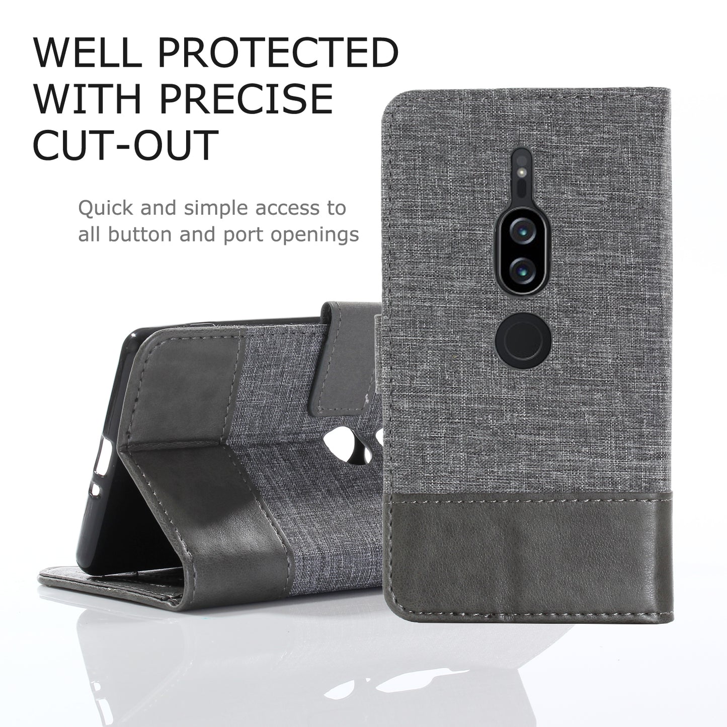 MUXMA PU Leather Canvas Splicing Wallet Stand Case for Sony Xperia XZ2 Premium