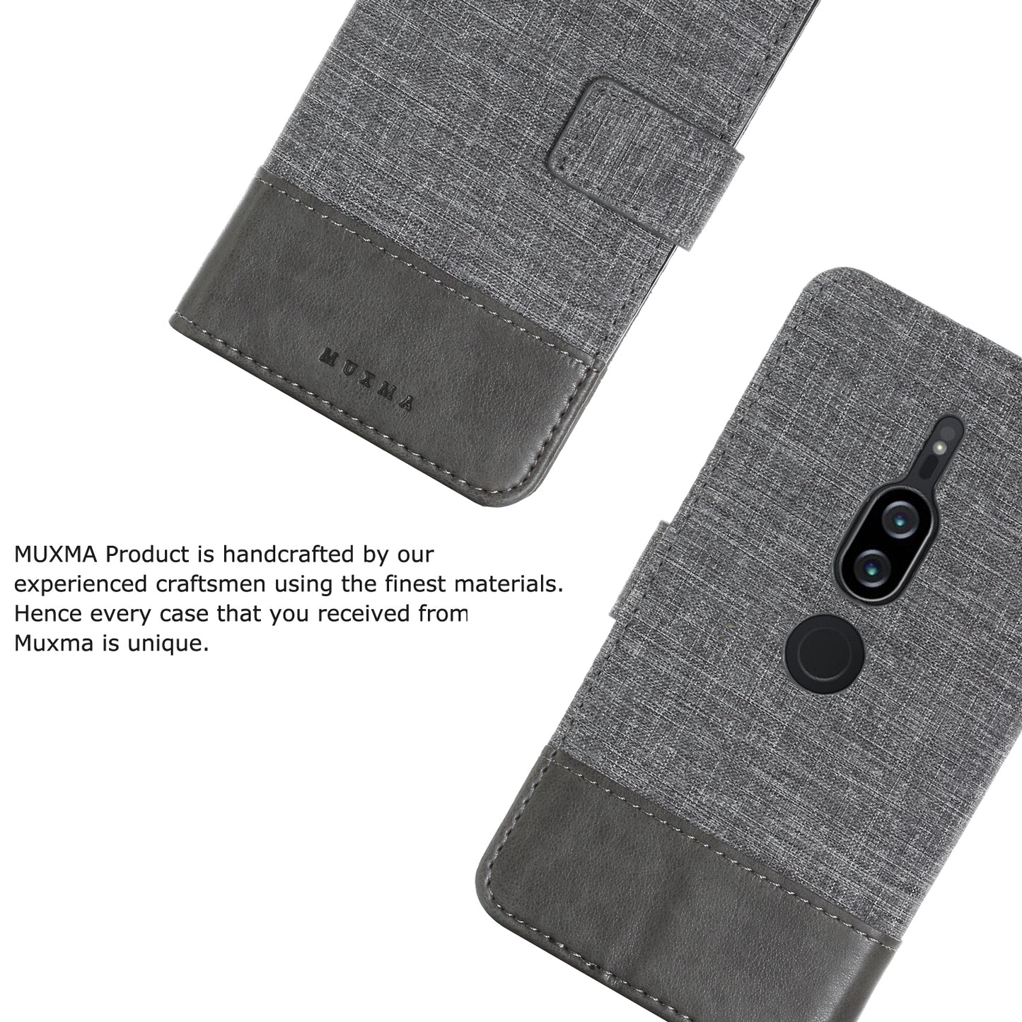 MUXMA PU Leather Canvas Splicing Wallet Stand Case for Sony Xperia XZ2 Premium